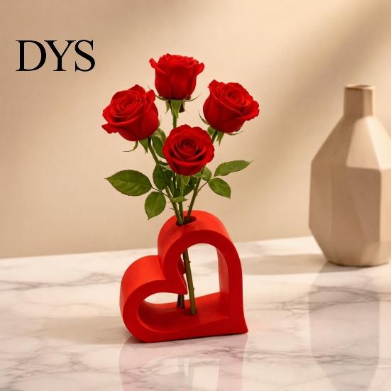 Compact Decorative Vase for Bedroom 3D Printed Hollow Heart Vase, Red Love Shaped Flower Holder Creative PLA Plastic Floral Decor Minimalist Tabletop