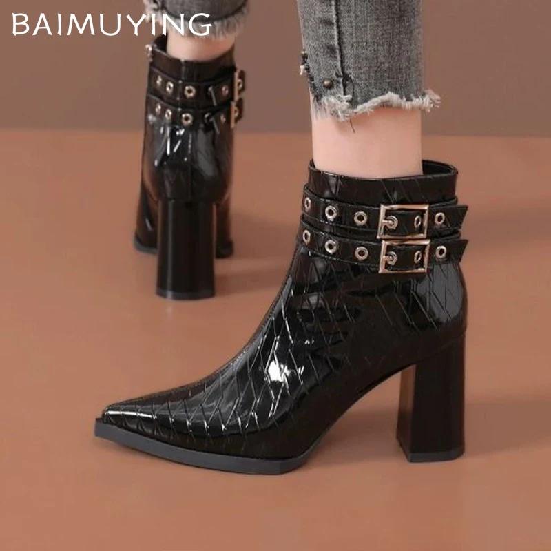 High Heels Ankle Boots Women Pointed Toe Sexy Chunky Leather Shoes Woman 2024 Trend Winter Goth Fashion Snow Chelsea Botas Mujer