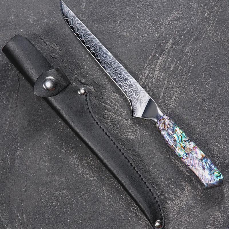 6 Inch Boning Knife With Cover 67-layers Damascus Steel Blade Abalone Shell Handle Slicing Cleaver Steak Barbecue Kitchen Knives 6 inch