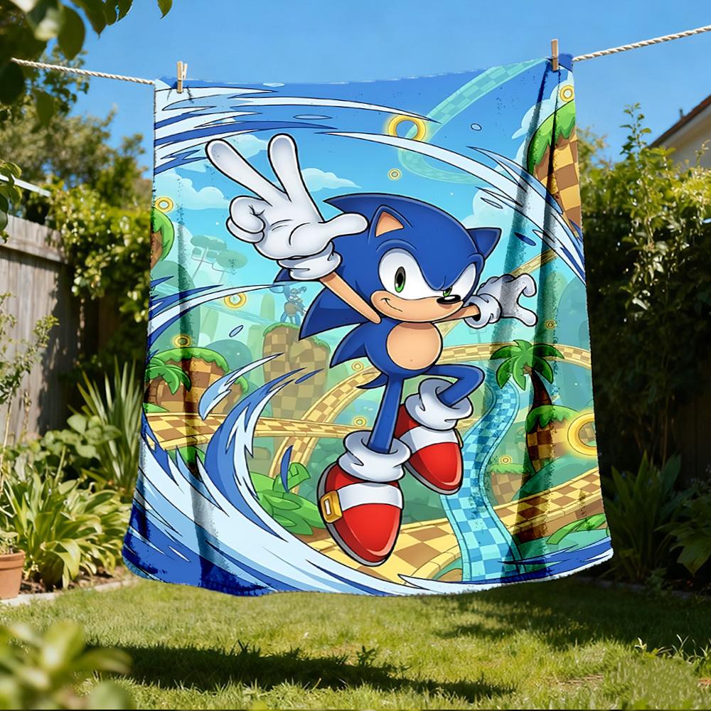 

1pc Sonic Outdoor Personalized Flannel Blanket, Soft, Lightweight Personalized Flannel Blanket, Digital Printing, 80x120cm