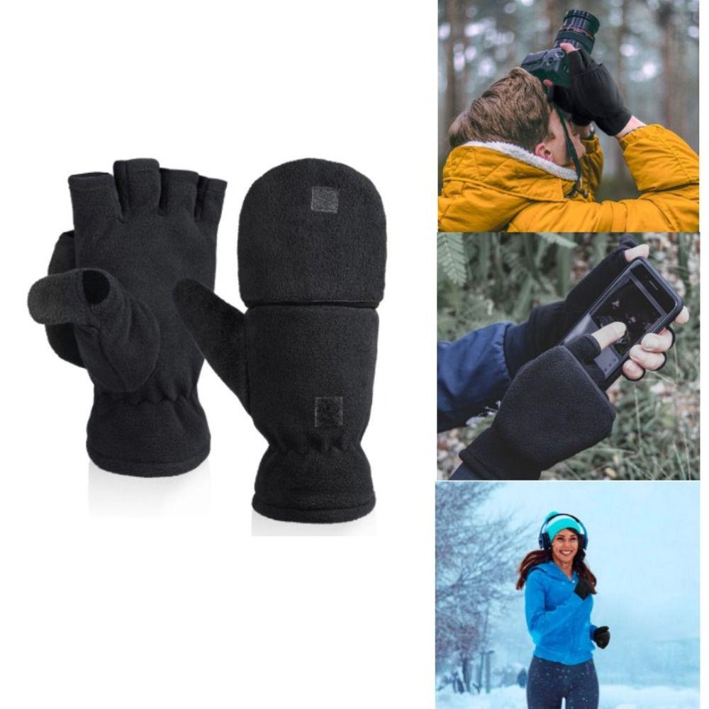 Keep Warm Winter Gloves Windproof Half Finger Flip Gloves Fingerless Convertible Mittens  Women