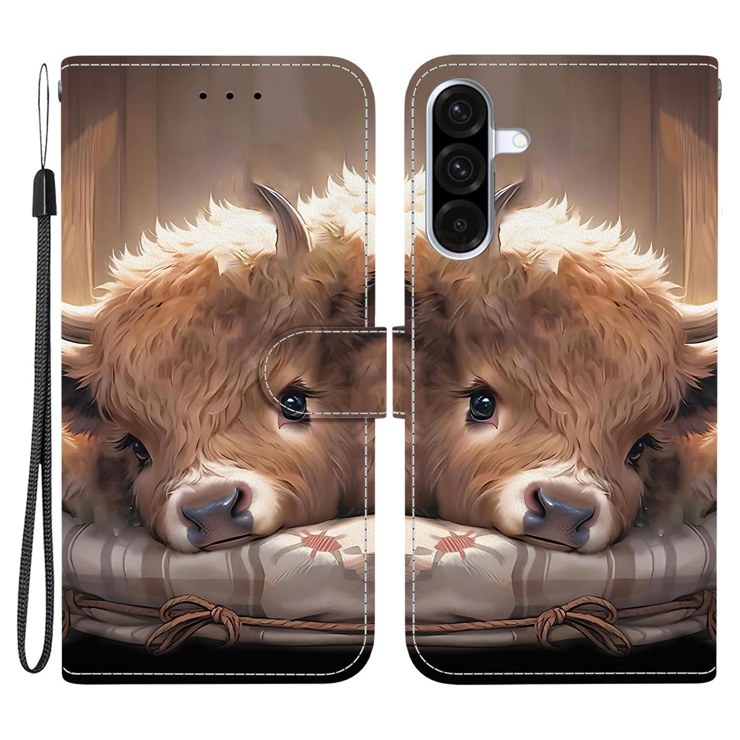 

For Samsung Galaxy A26 5G Leather Case Stand Wallet Pattern Printing Phone Cover with Wrist Strap Calf