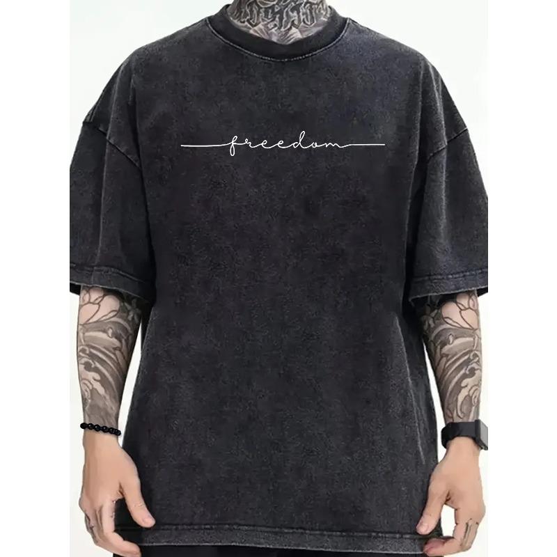 

European Size Black Circular Background White Arrow Shape Patterntrendy Street Style. Men S Retro Washed Cotton Printed T-Shirts 5XL чорний