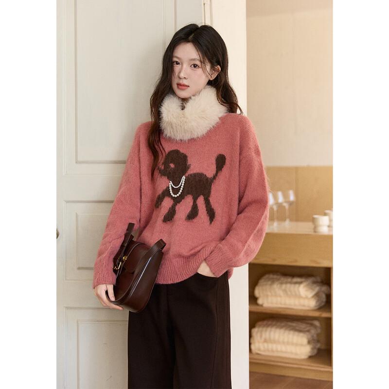 Mi Xiu Women s Puppy Jacquard Pearl Knit Sweater One Size