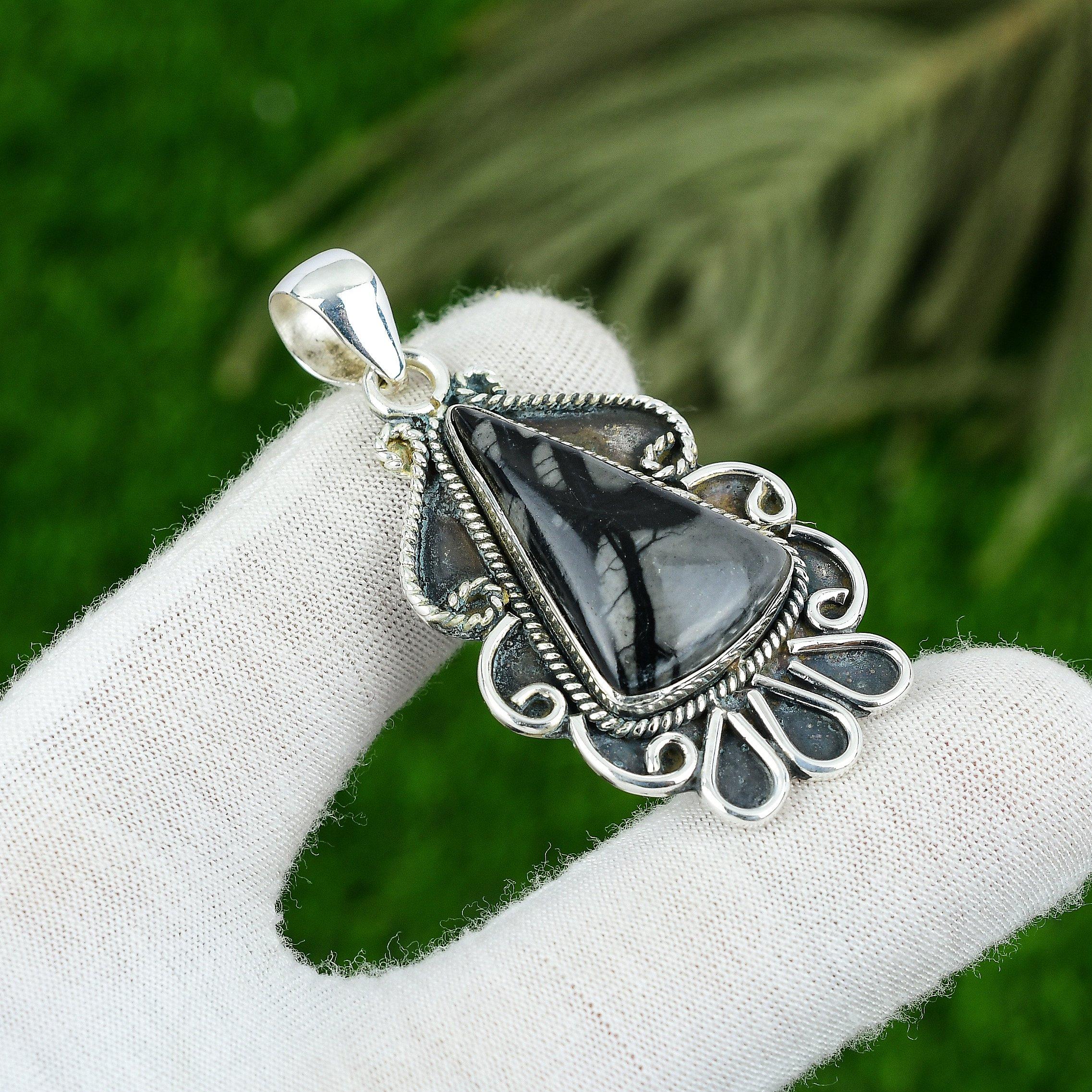 

925 Sterling Silver Picasso Jasper Stone Bezel Handcrafted Unique Sister Pendant