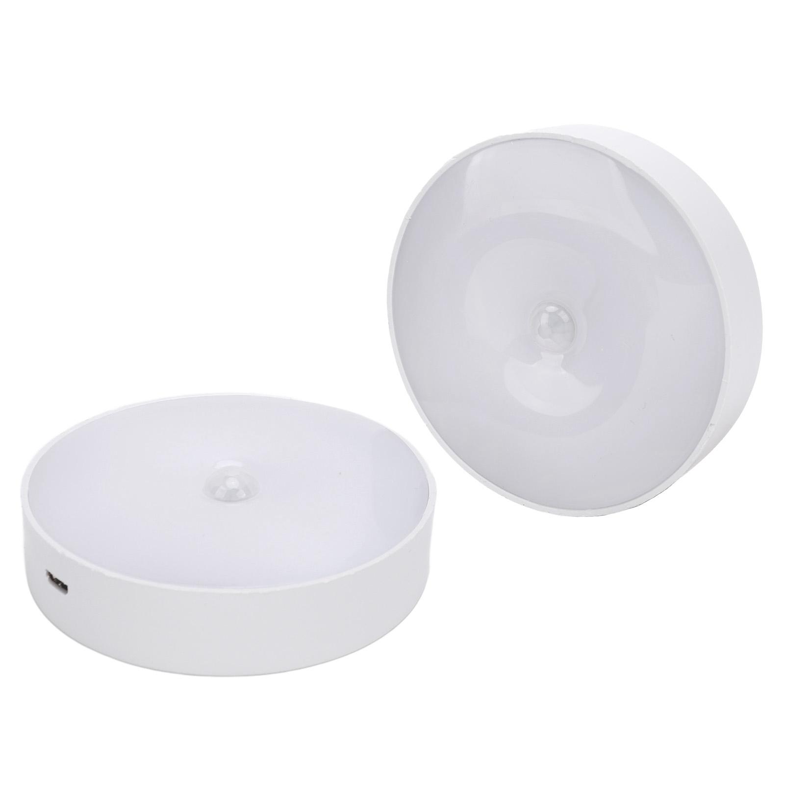 

2 шт. Светодиодные светильники с датчиком движения, перезаряжаемые через USB, многофункциональные круглые маленькие светильники с датчиком движения для