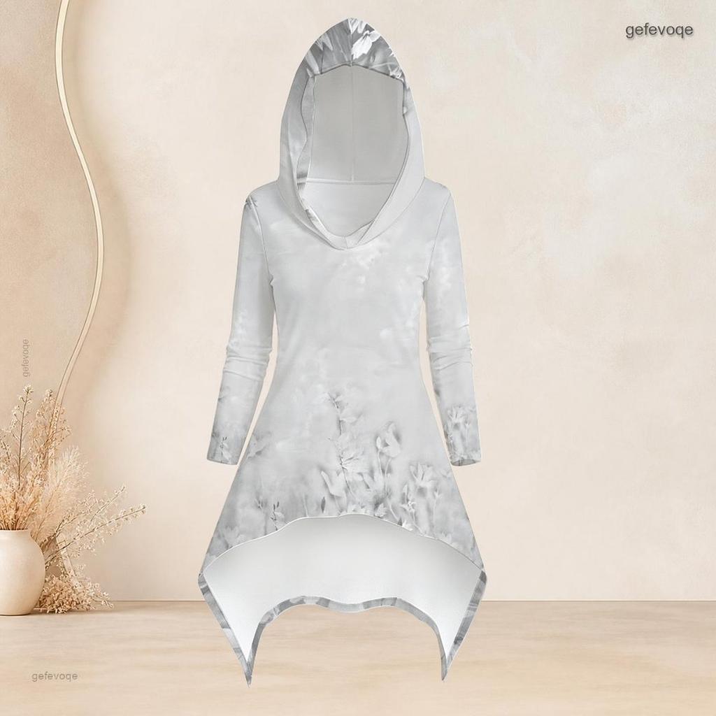 Women Plus Size Hooded Long Sleeve Printed High Low Top And Fitted Pants Two Piece Set