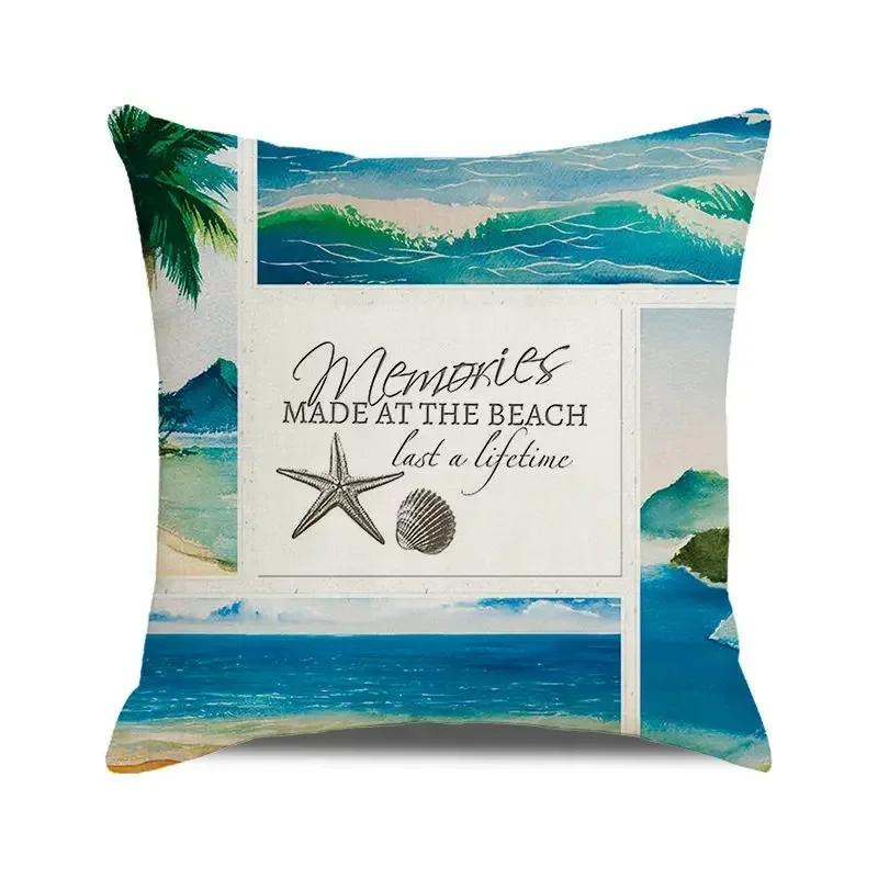 45x45 Cm Blue Ocean Style Square Cushion Cover Beach Coconut Grove Sunset Scenery Print Pillowcase Home Decor Pillow Cover