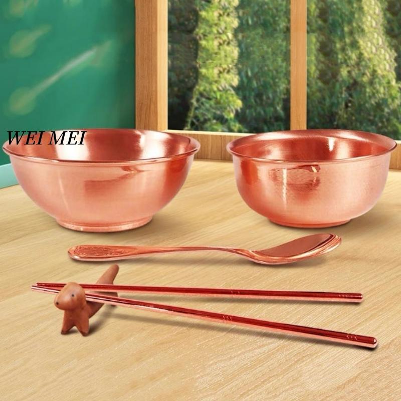 Retro Copper Bowl,Handcrafted Polishing Brushed Finish Texture Outdoors Picnic Soup Bowl,Portable Thickened Copper Tableware