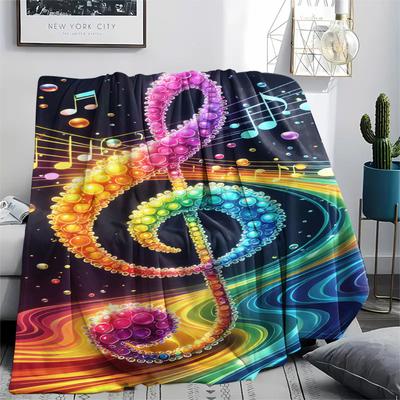 1Pc Piano Note Print Flannel Blanket, High Quality Comfortable for All Seasons, Home Decor, Warmth and Comfort, Perfect for Gifts