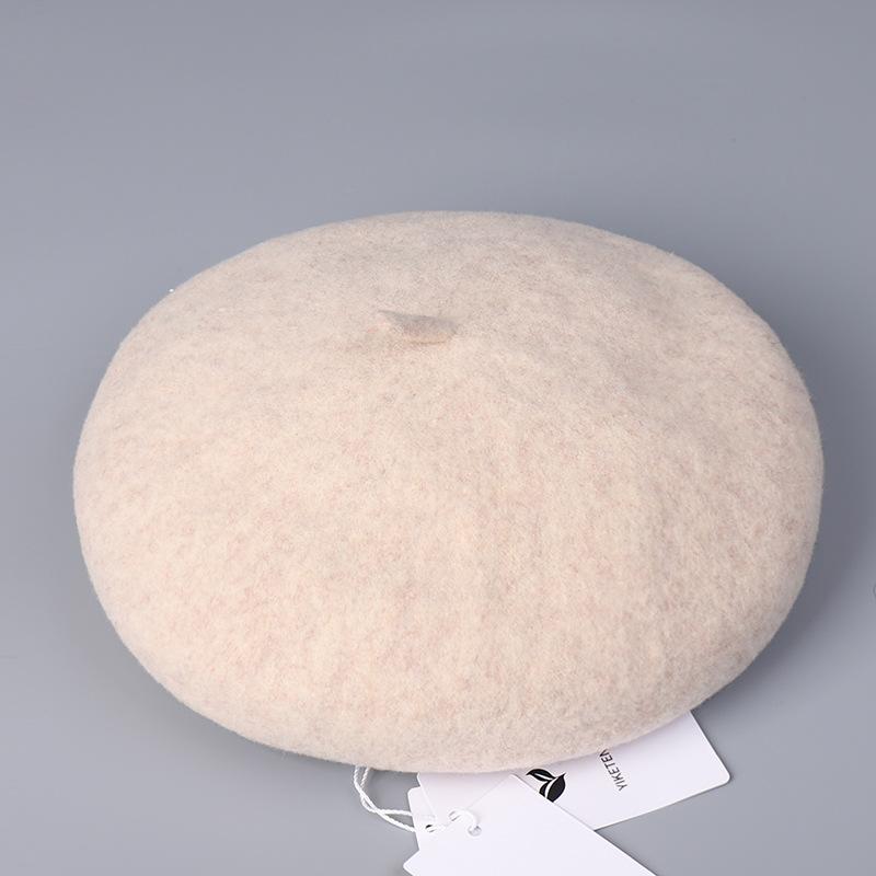 Winter Warm High Quality Australian Wool Roll Edge Beret Cap Women'S Winter Elegant Dome Solid Color Wool Painter Hat