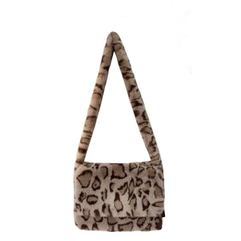 Fall Winter Faux Fur Leopard Tote Bag Large Capacity Shoulder Crossbody Students
