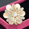 Elegant Camellia Silk Scarf Buckle with Cat's Eye and Rhinestones