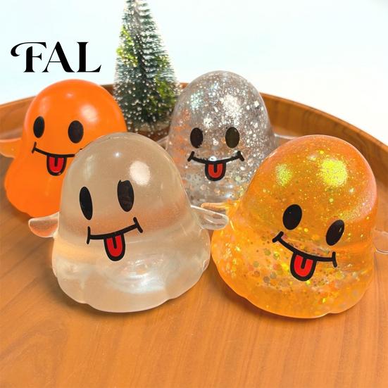 Office Desk Stress Relievers Halloween Spooky Ghost Squeeze Toy, Glitter Relief Portable Fidget Toy Tongue-out Sensory for Home School Cartoon Toys