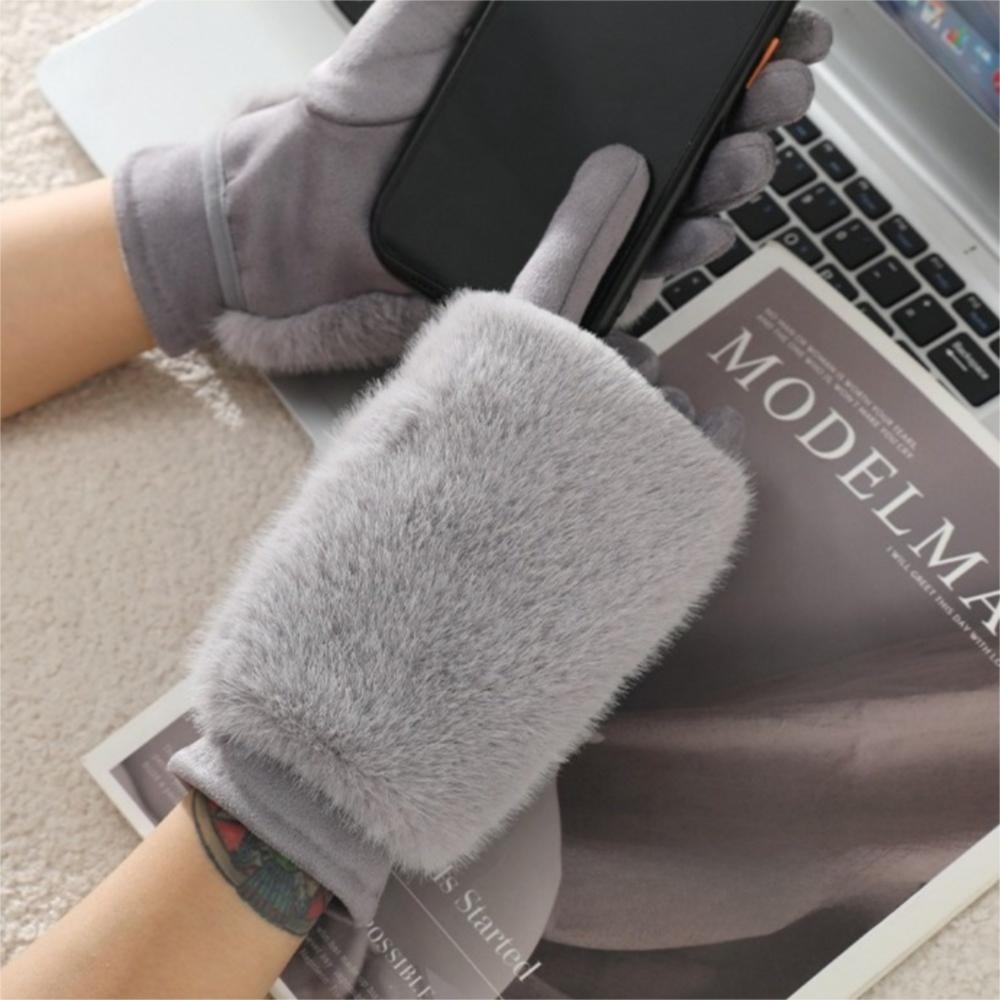 Windproof Touch Screen Gloves Thickened Suede Riding Gloves Fashion Faux Fur Gloves for Women