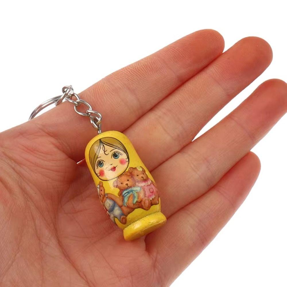 12pcs/set Drip Wood Matryoshka Russian Dolls Key Rings Birthday Kids Gift