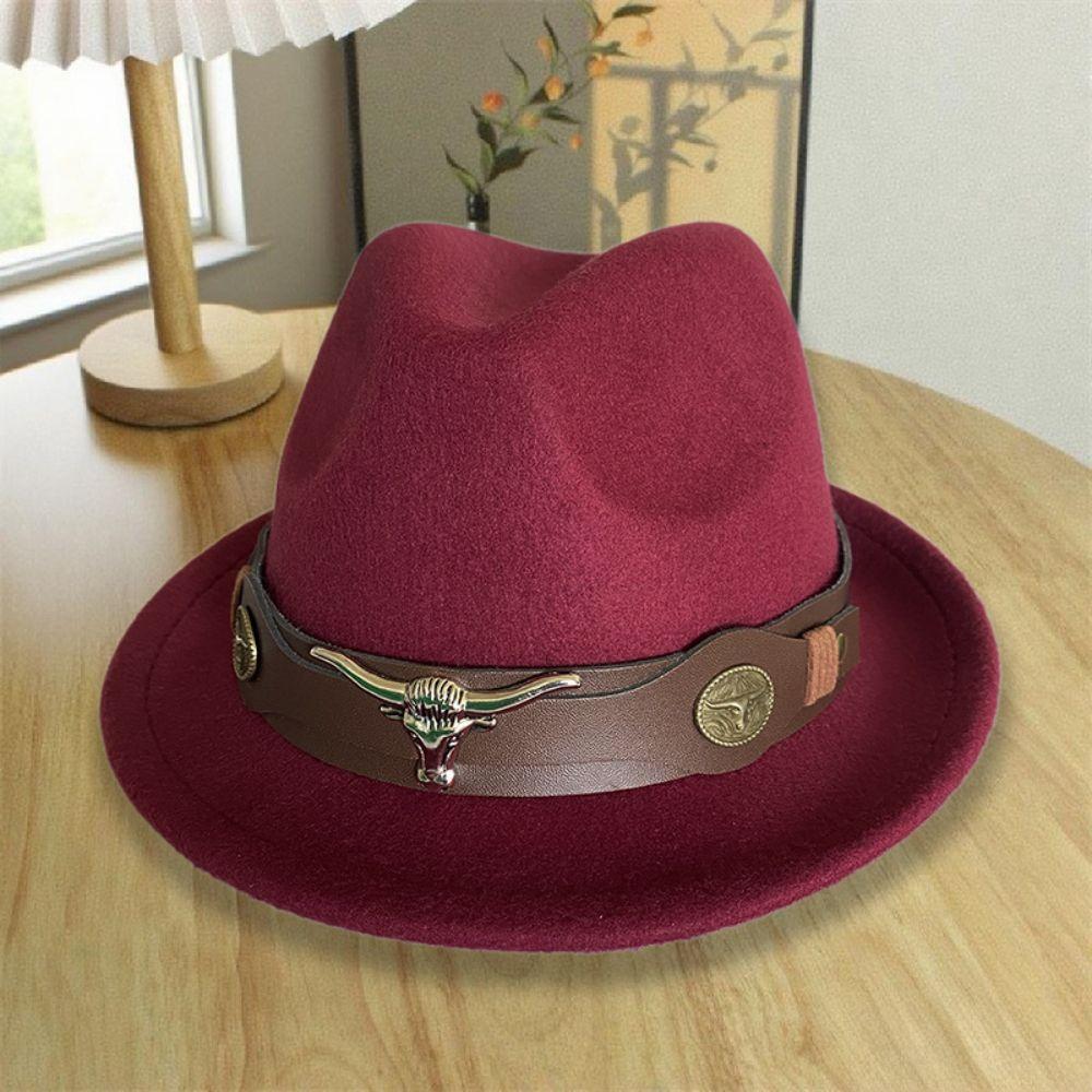 Bull Head Decor Fedora Hat Unisex Wide Brim Hat Vintage Western Cowboy Hat Outdoor Travel