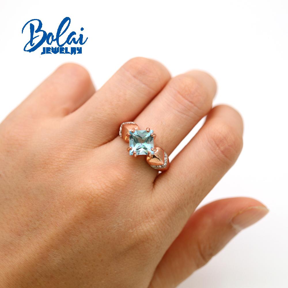 Bolaijewelry Naturalny błękitny topaz sq7.0mm/8.0mm pierścionek z kamieniami szlachetnymi kolczyki wisiorek zestaw biżuterii 925 sterling silver delikatna biżuteria dla kobiety