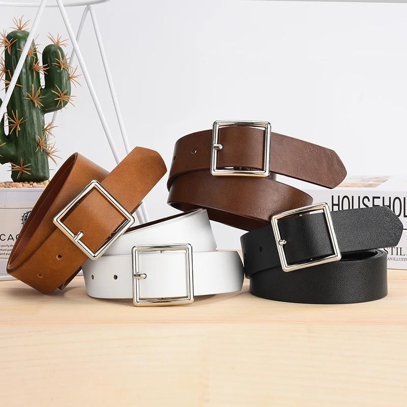 2026 Women'S Belt Soft Pu Leather Belt Square Buckle Pin Buckle Jeans Black Belt Chic Luxury Brand Fancy Vintage Strap Female