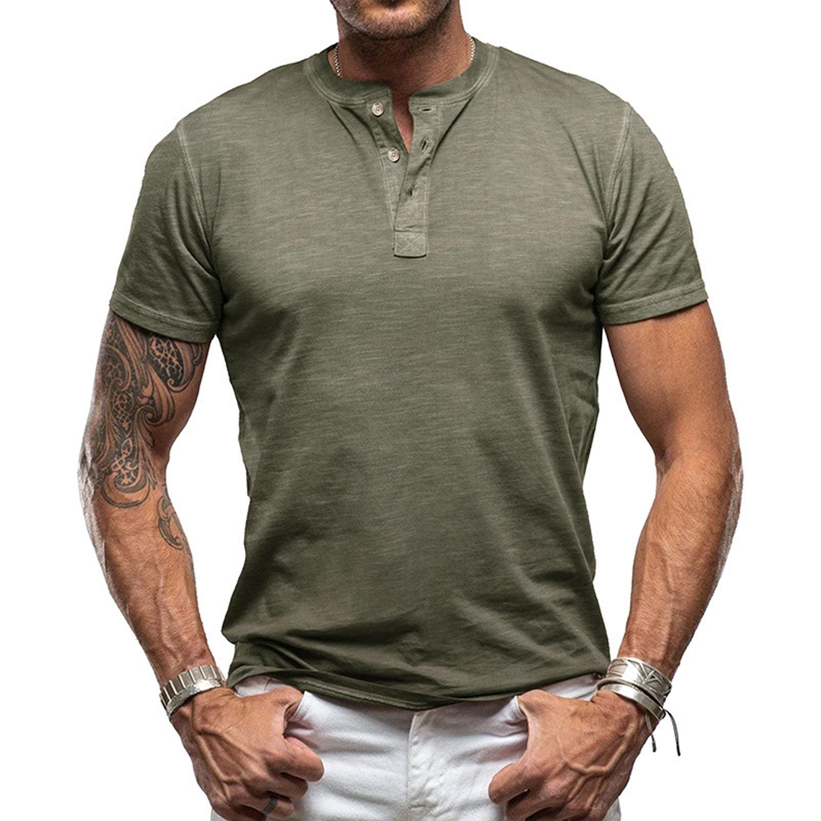 Men s Shirts Short Sleeve Casual Basic  Tee Summer Button Lightweight Stretch T Shirts L