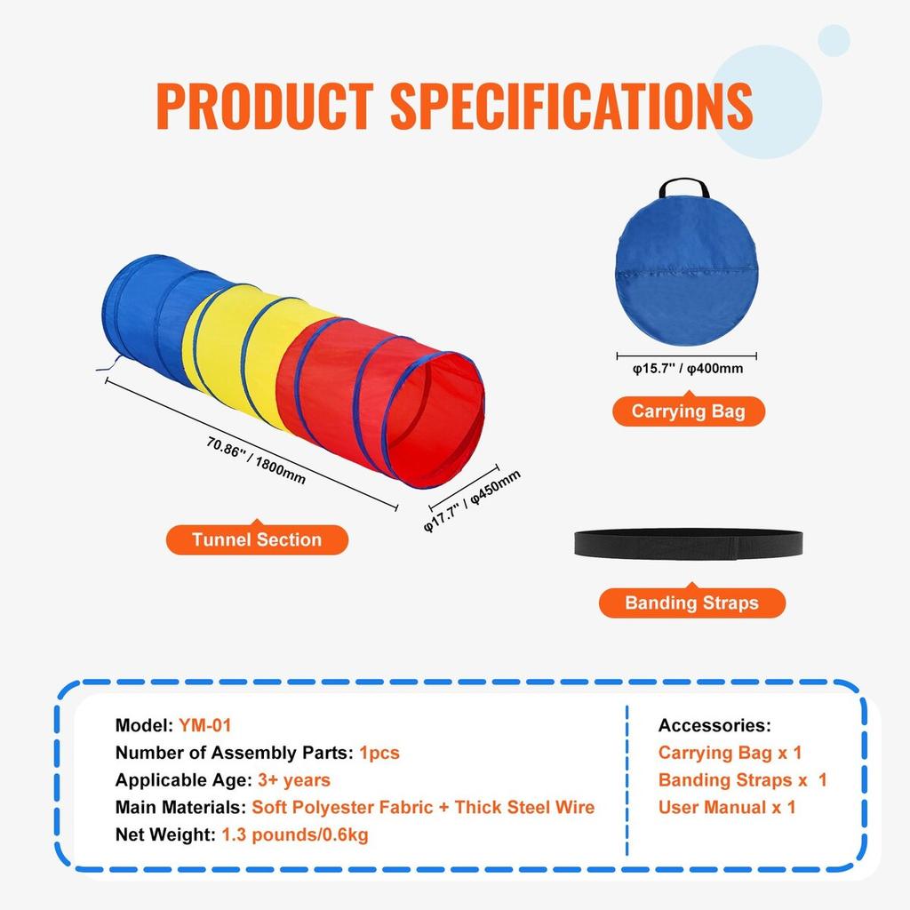 Kids Play Tunnel Tent for Toddlers, Colorful Pop Up Crawl Tunnel Toy for Baby or Pet, Collapsible Gift for Boy and Girl Play Tunnel Indoor and Outdoor