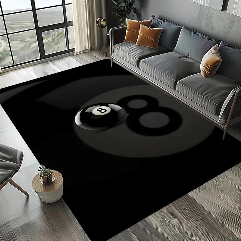 Grand Tapis de Sol Lavable avec Design Boule de Billard Noire 8, Tapis Antidérapant pour Canapé, Cuisine, Toilettes, Décoration de Salon