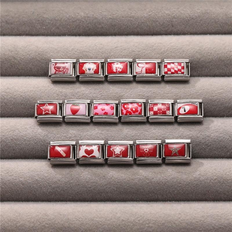 Modisches Personalisierbares DIY Rote Farbe Italienisches Charm-Armband Blume Katze Auto Herz Ziffer 9 Perle 9mm Armband Edelstahl Schmuck