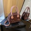 Retro portable bowling bag women's 2025 autumn new fashion texture portable small square bag simple messenger bag