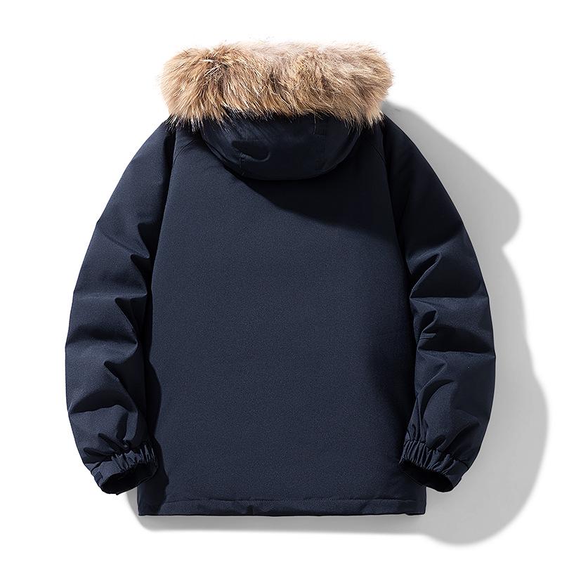Cross2025 Men's Winter Down Jacket: Multi-Pocket, Detachable Fur Collar, 90% White Duck for Outdoor and Mountaineering.