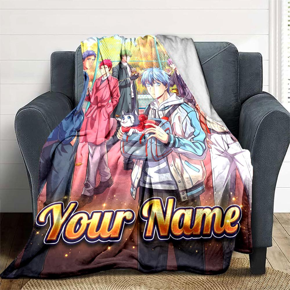 1pc Kuroko's Basketball Blanket with Custom Name, Gift, for Men and Women, Soft Blanket, Good for Sofa Bed Couch Travel, Lightweight Flannel Blanket