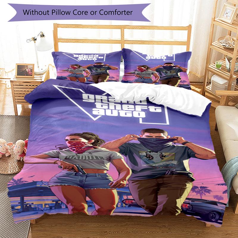 3pcs GTA 6 Bedding Set Duvet Cover Closure Includes 1 Duvet Cover & 2 Pillowcases, Soft and Comfortable for All Seasons.