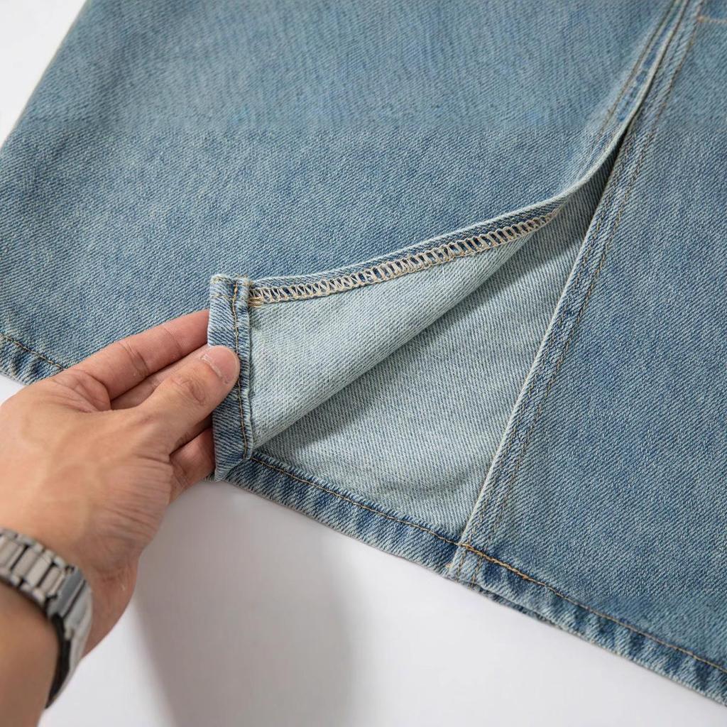 Light Blue High-Waist Slit A-line Denim Skirt for Women - 2025 Casual Mid-Length Slimming Design