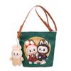 Korean Cartoon Labubu Crossbody Canvas Women's Bag Large Capacity Student Commuting To Class Embroidered Shoulder Bag Bucket Bag
