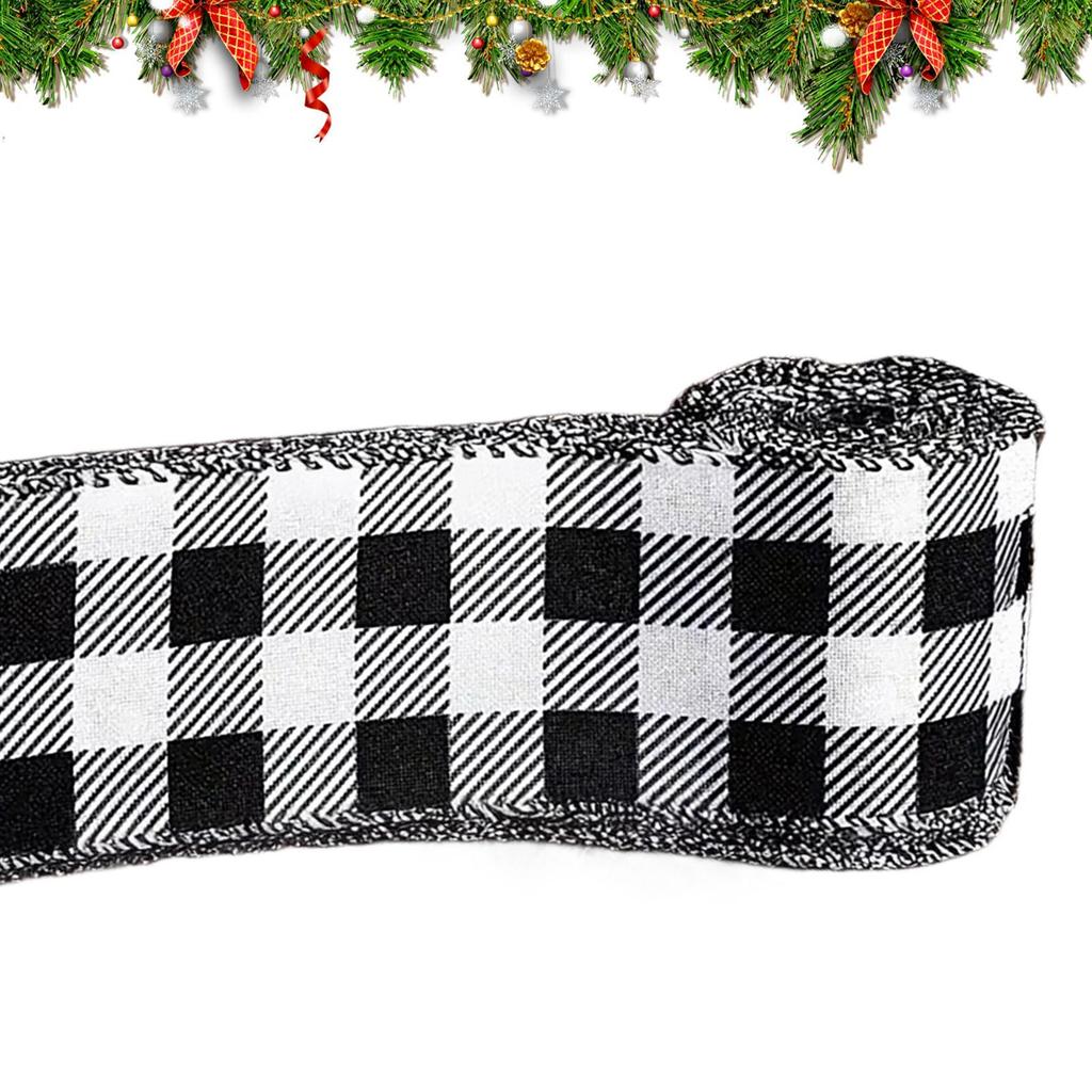 5-yard Black And White Checkered Linen Ribbon Christmas Wreath Ribbons Christmas Tree DIY Bow Ribbon Holiday Home Decoration