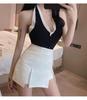 Women's White High-Waist Slit A-Line Mini Skirt - 2026 Spring/Summer Hip-Hugging Style