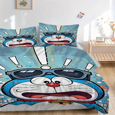 3-teiliges Doraemon Bettwäsche-Set - Maschinenwaschbar, Enthält 1 Bettbezug und 2 Kissenbezüge, Ohne Füllung, Ganzjahres-Heimdekoration für Wohnheim