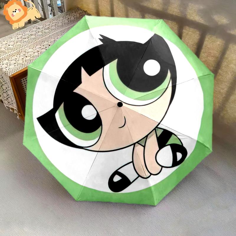 1PC The Powerpuff Girls Umbrella Portable Folding Umbrella Iron Frame Hole Bone Structure Outdoor Home Umbrella A1