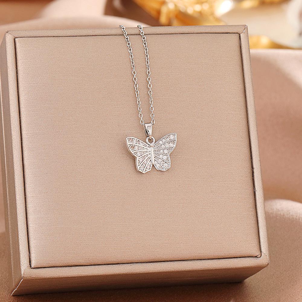 Women's Silver Titanium Steel Necklace with Micro-Inlaid Zircon - Elegant, Durable Clavicle Chain Jewelry