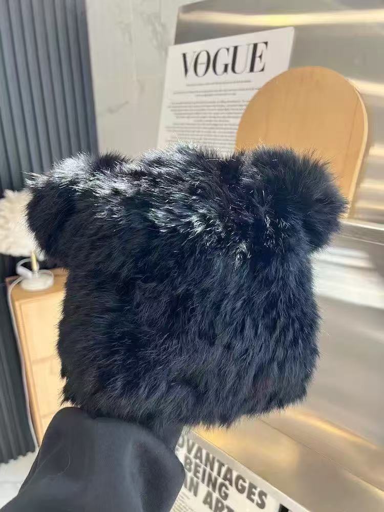 Mao Mao Hat Real Mao Rabbit Plush Fur Hat Versatile Cold-proof Warm Wool Knitted Baotou Hat Women's Winter