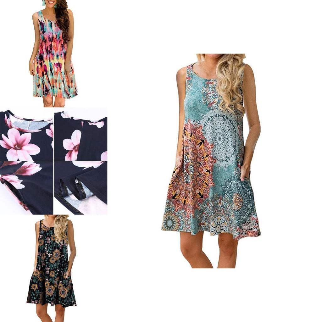 Women's Summer Boho Floral Tank Dress With Comfortable Loose Fit For Casual Beach Outings