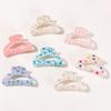 Hair Claw Floral Print Hollow Design Back Head Hair Clip Anti-slip Teeth Strong Grip Shark Hair Clip Versatile Hair Accessory