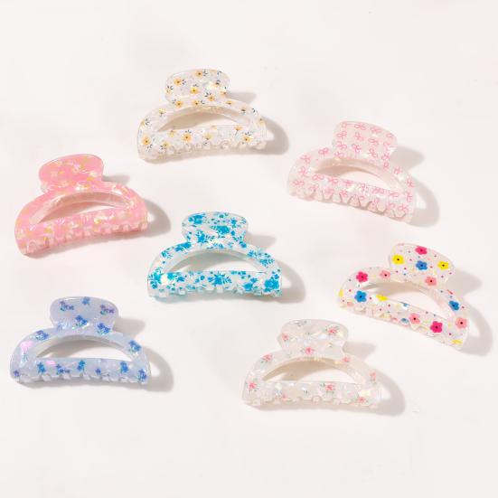 Hair Claw Floral Print Hollow Design Back Head Hair Clip Anti-slip Teeth Strong Grip Shark Hair Clip Versatile Hair Accessory