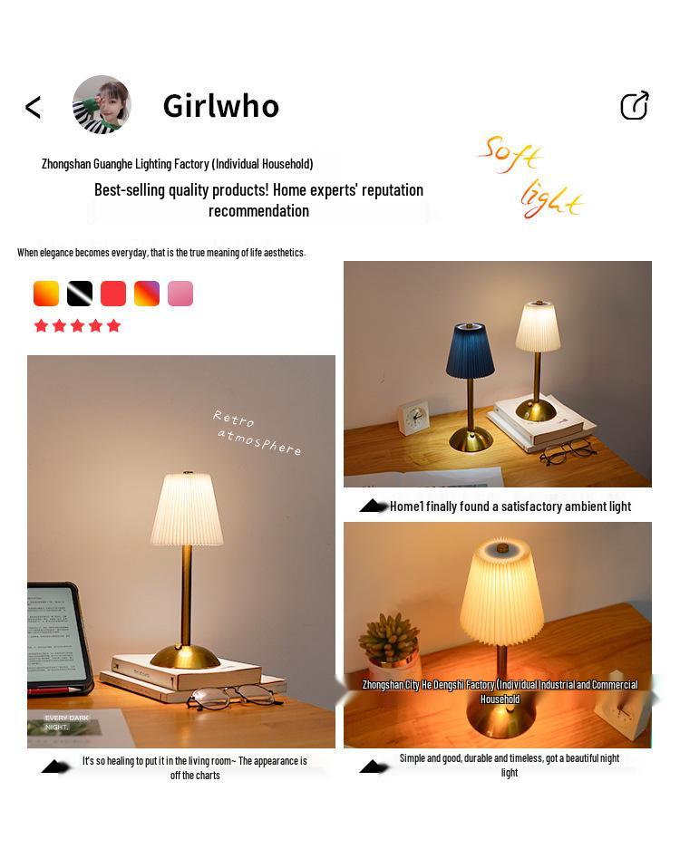 Nordic Dimmable Pleated Fabric & Metal Bedside Lamp