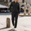 Men's Casual Solid Color Suit Solid Color Double Pocket Button Lapel Long Sleeve Pants Two-Piece Suit