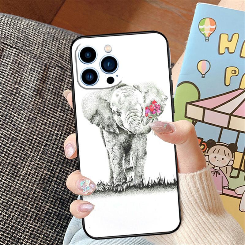 Cute Elephant Phone Case For iPhone 16 Pro Max 15 14 11 12 13 Pro Max Mini XR 16e 16 15 Plus Bumper Cover