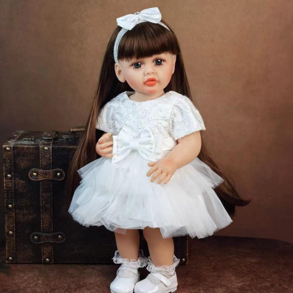 KEIUMI Full Body Silikon Vinyl Reborn Baby Doll 55 cm Jente Realistisk Langt hår Prinsesse Bebe Newborn Dukke For barn Bursdag Påskegaver