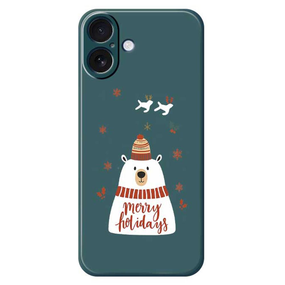 

For iPhone 17 Case Merry Holiday Bear Pattern Printing Straight Edge TPU Phone Back Cover Green