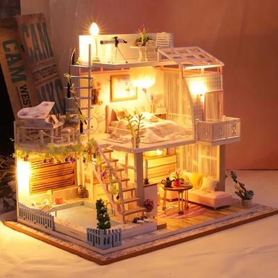 DIY Wooden Mini Doll House 3D Puzzle Small House Kit Assembly Model Building Model Toy Home Decoration With Furniture LED Lights