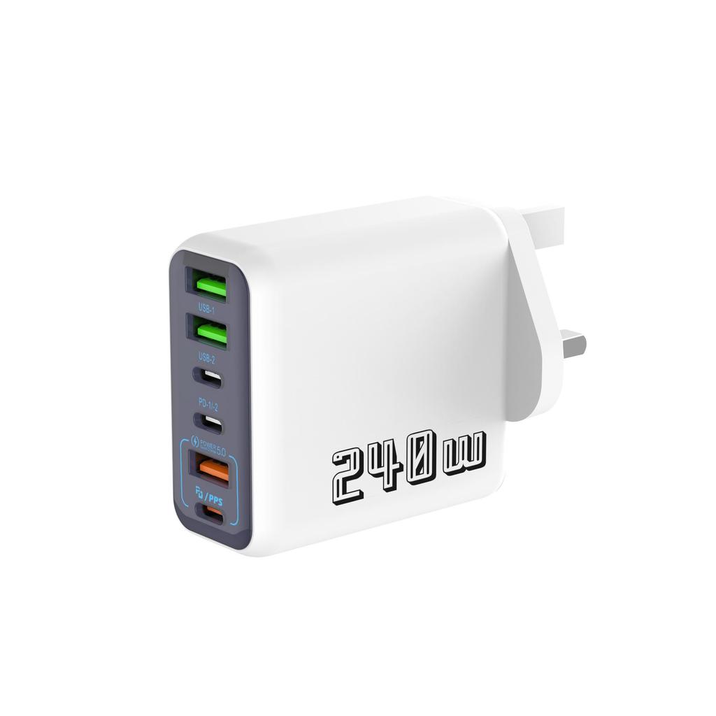 240W Multi-Port Fast Charger with Universal Compatibility (EU/US/UK)