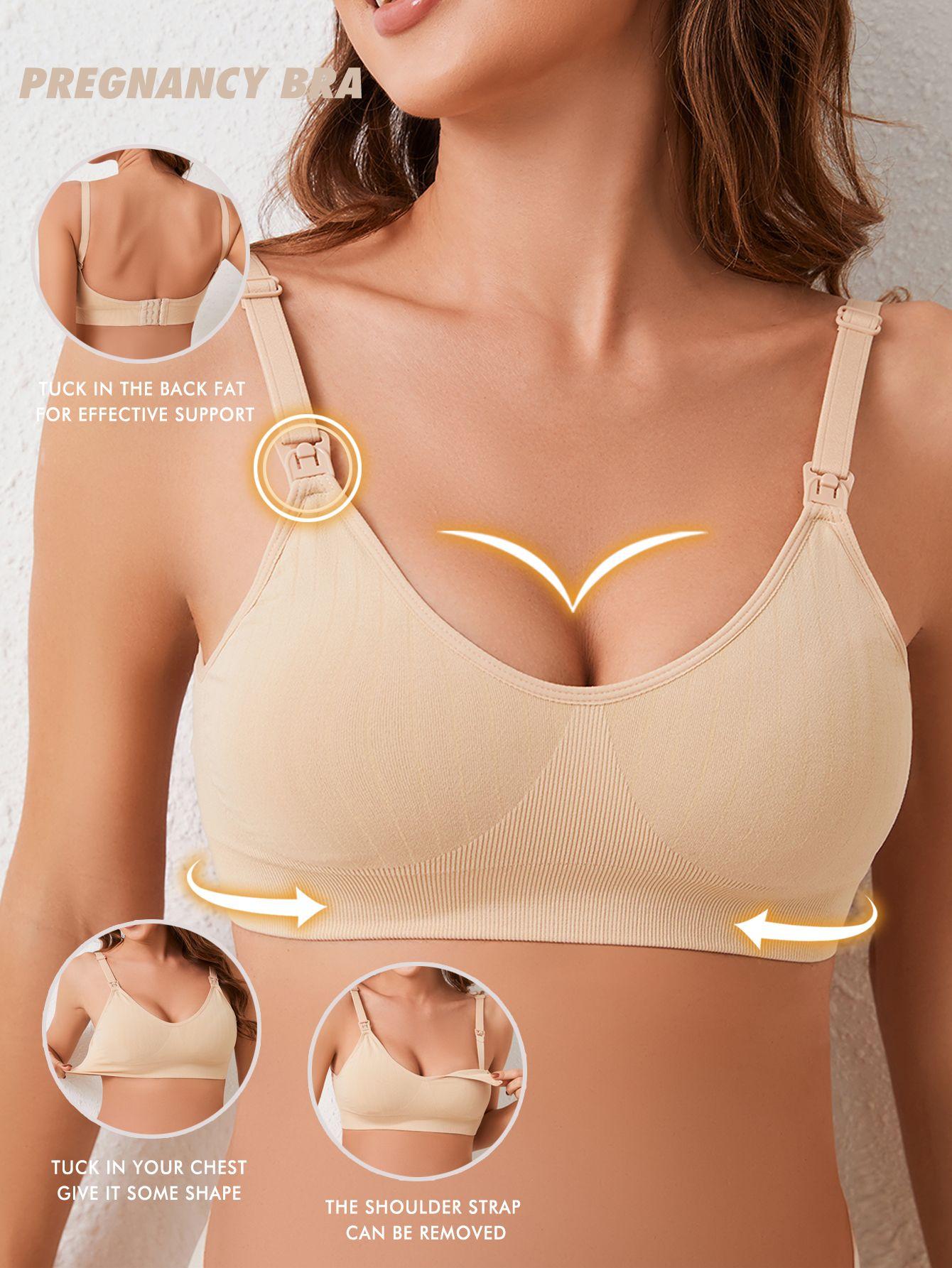 

Бюстгальтер для груди послеродовой с пряжкой, большая грудь без стального кольца, большая чашка, пуш-ап и антипровисание, удерживающий грудь для беременных L бежевый